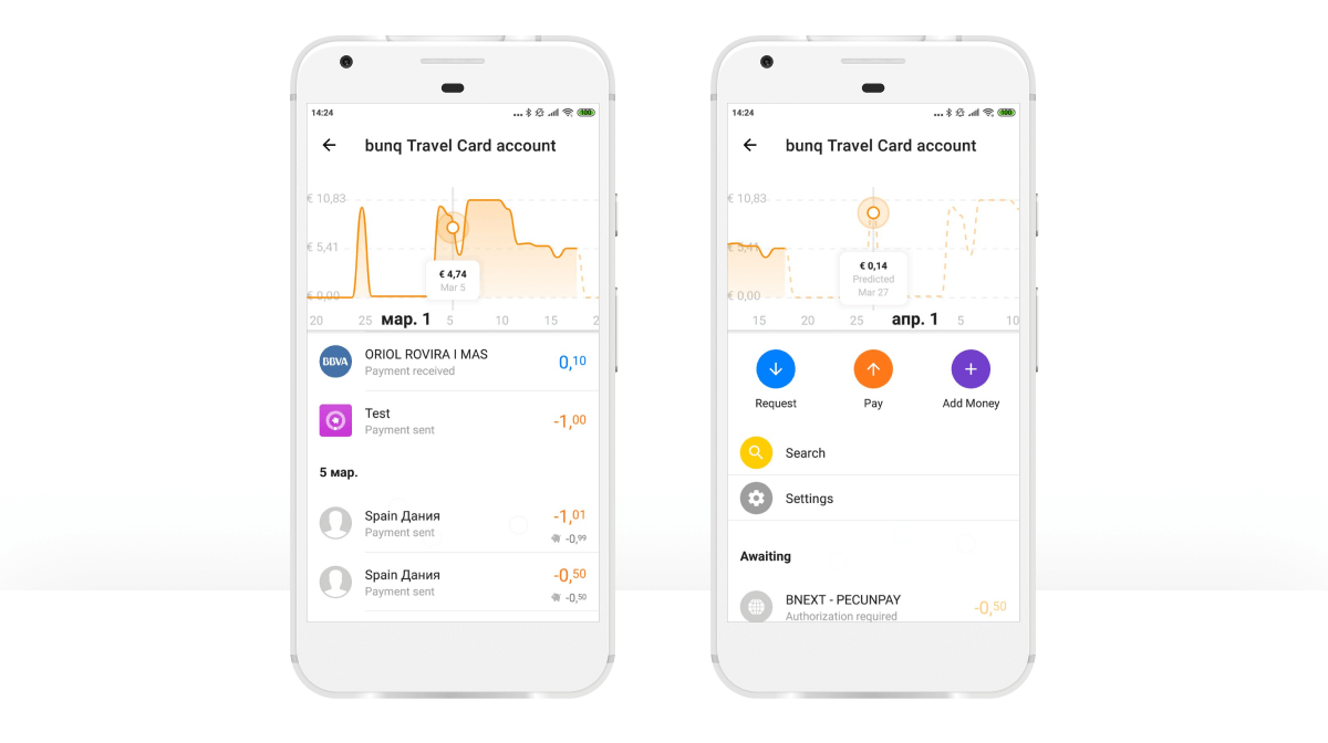 Spanish neobank transaction history