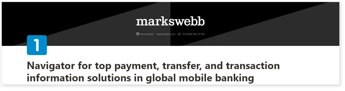 Navigator for top payment, transfer, and transaction information solutions in global mobile banking