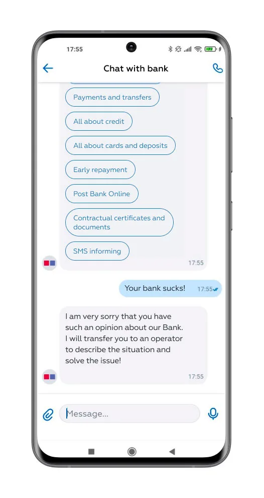 Markswebb CUI Principle 9: The bot responds to the user's emotional state