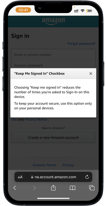 An example of ID service Amazon's registration form